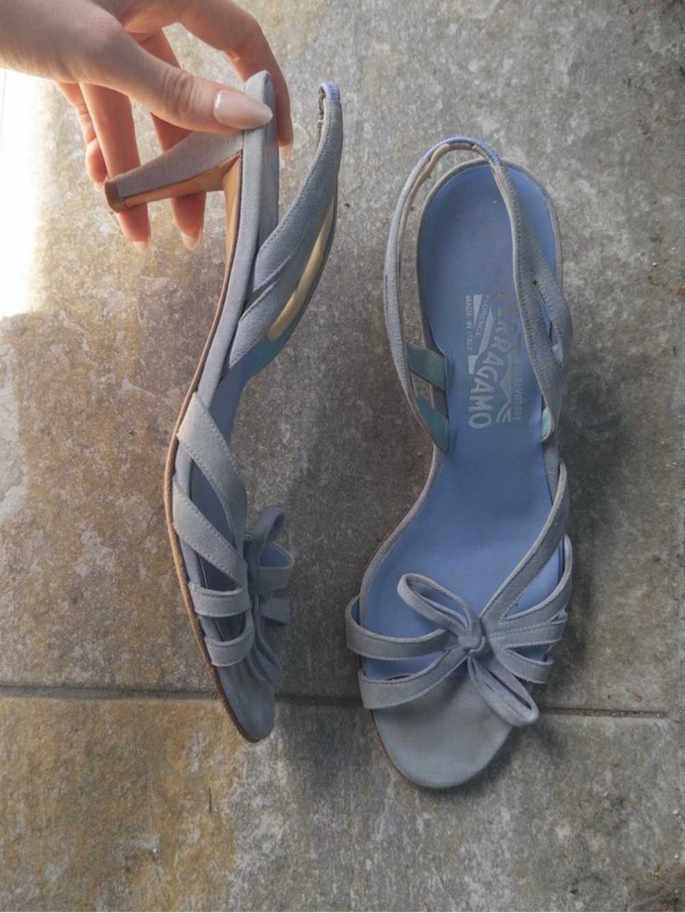 Salvatore Ferragamo Powder Blue Bow Slingback Heels